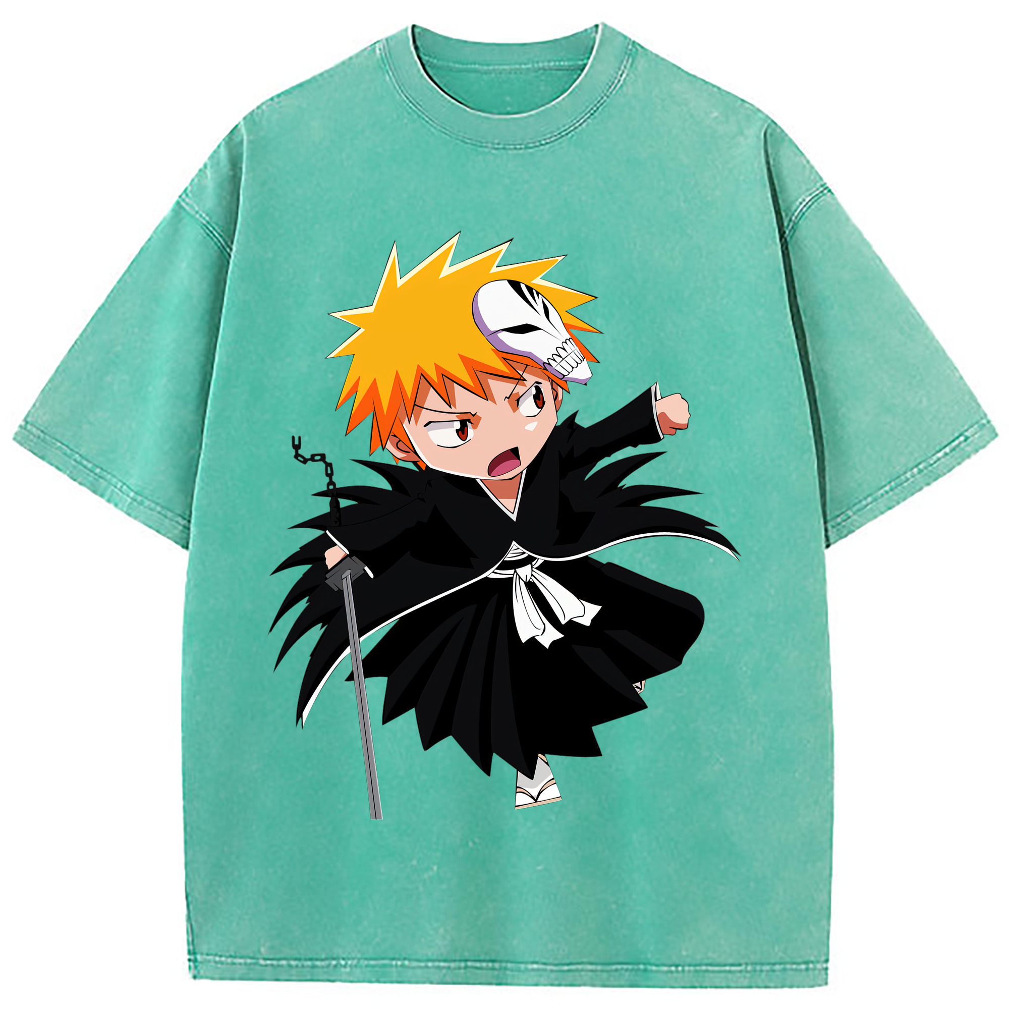 （画像用） ブリーチ 黒崎一護（くろさき いちご）BLEACH Kurosaki Ichigo 綿100% ヴィンテージ風 半袖Tシャツ（フロントプリント）